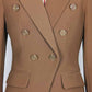 Women's Cotton Double-breasted Brown Blazer