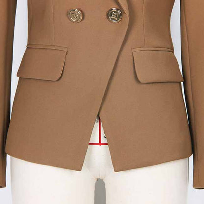 Women's Cotton Double-breasted Brown Blazer