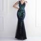 Women's Pattern Sequin Short Sleeve Flapper Mermaid Evening Dress Prom