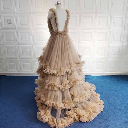 Ladies Gown Sheer Long Robe Puffy Tulle Robe Maxi Pregnancy Dresses
