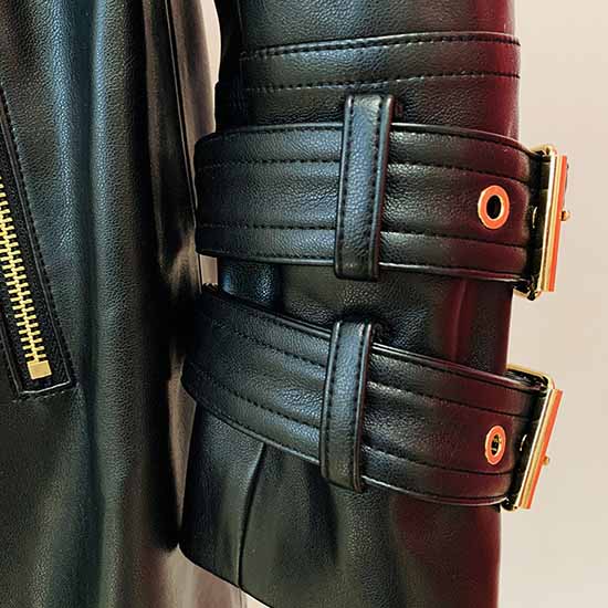 Women Black Trench Leather Dress Double Breast Outwear Dress Coat With Belt
