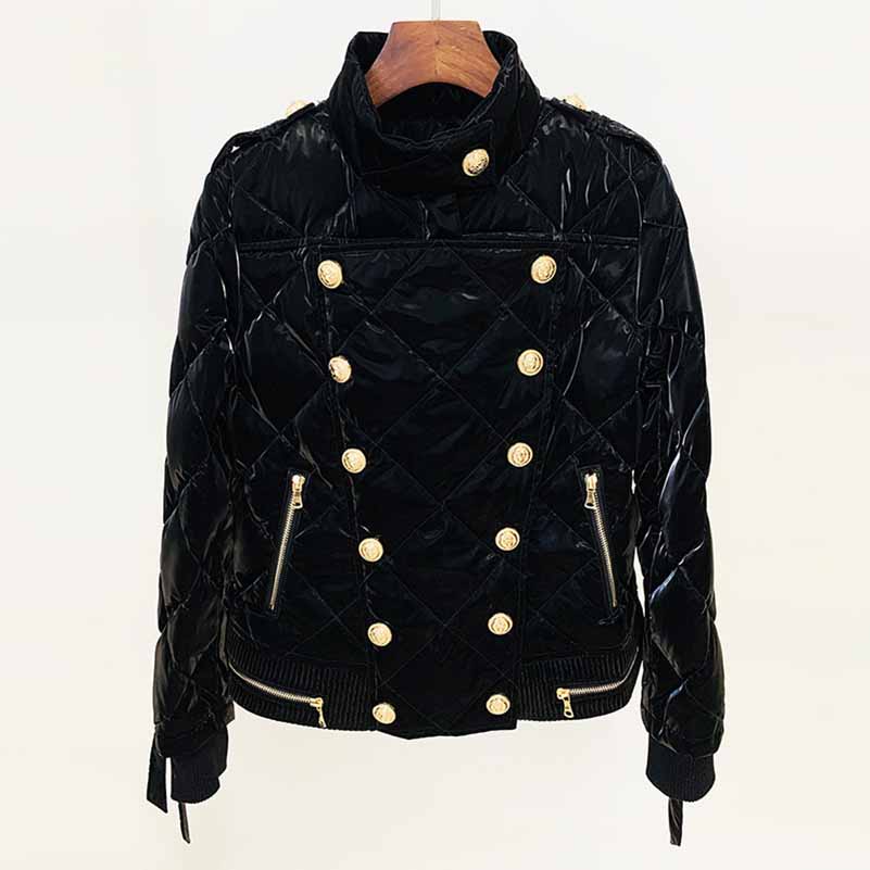 Women's winter coat double breasted white duck down black jacket