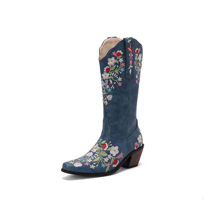 Women's Embroidered Western Short Cowgirl Boots Chunky Heel Boots