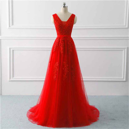 Women's Wedding Dress Bride Lace Applique Evening Dress V Neck Ball Gowns