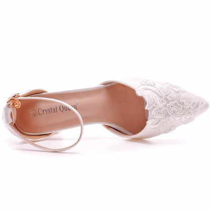 Women's Low Block Heel Sandals Chunky Lace Wedding Dress Shoes