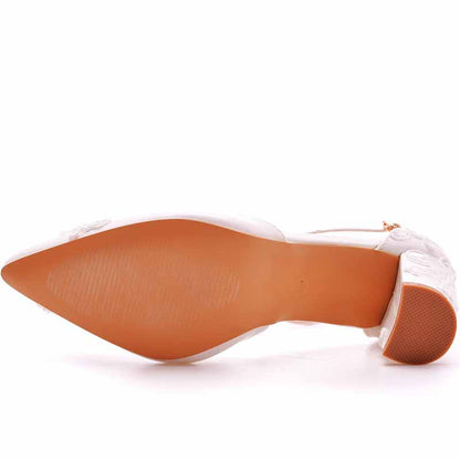 Women's Low Block Heel Sandals Chunky Lace Wedding Dress Shoes