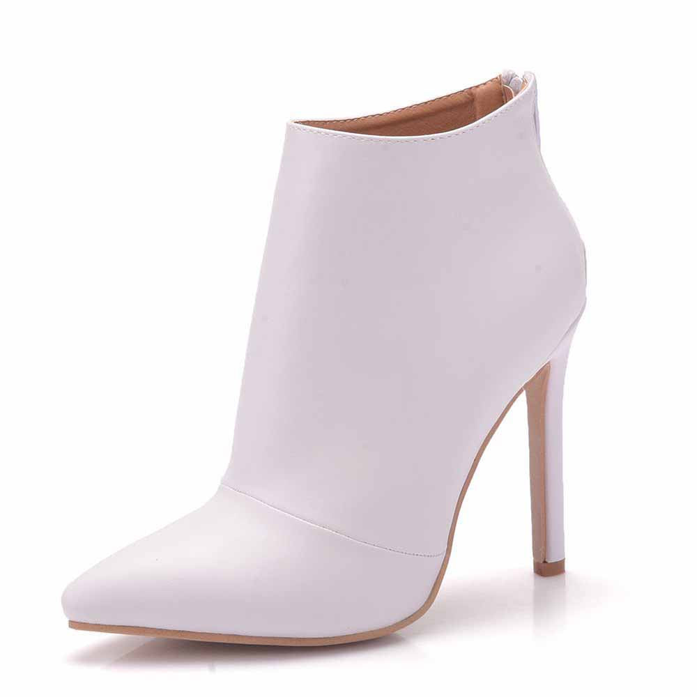 Women's Dress Boots Pointed Toe Stiletto High Heel Ankle Boots White Black Color