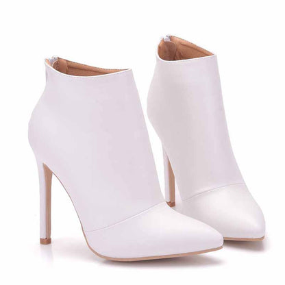 Women's Dress Boots Pointed Toe Stiletto High Heel Ankle Boots White Black Color