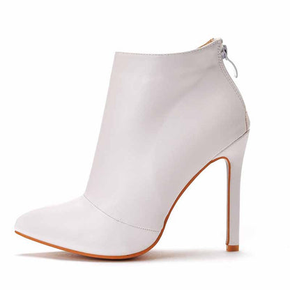 Women's Dress Boots Pointed Toe Stiletto High Heel Ankle Boots White Black Color