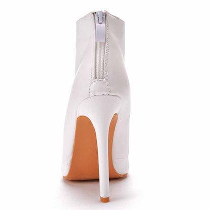 Women's Dress Boots Pointed Toe Stiletto High Heel Ankle Boots White Black Color