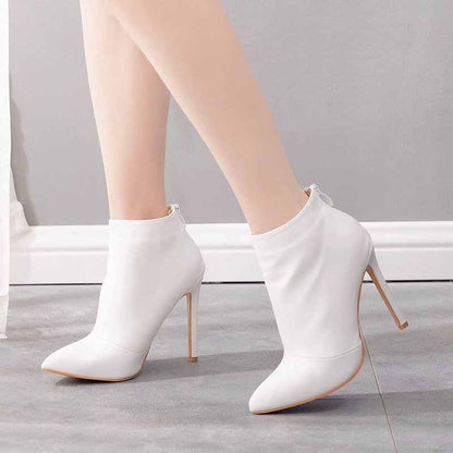 Women's Dress Boots Pointed Toe Stiletto High Heel Ankle Boots White Black Color