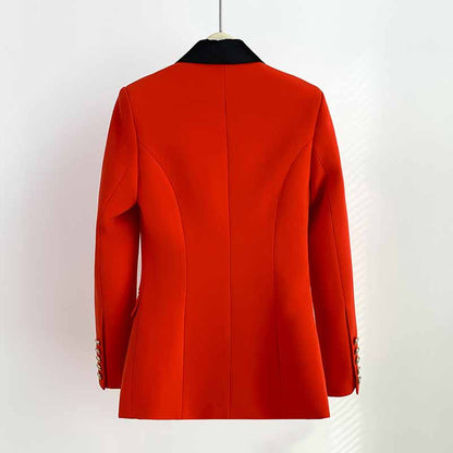 Women red wedding pantsuit white collar One-button Party pant suit