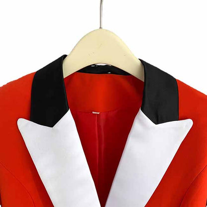 Women red wedding pantsuit white collar One-button Party pant suit