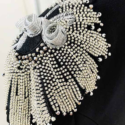 Women's Black Coat Double-Breasted Blazer Jacket With Beads