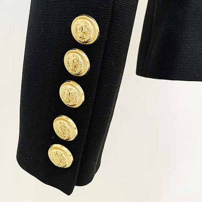 Women's Black Coat Double-Breasted Blazer Jacket With Beads