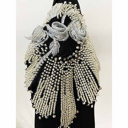 Women's Black Coat Double-Breasted Blazer Jacket With Beads