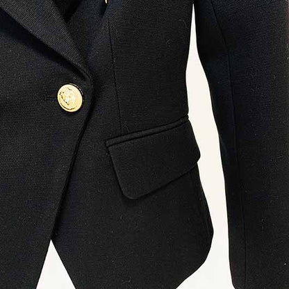 Women's Black Coat Double-Breasted Blazer Jacket With Beads