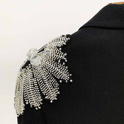 Women's Black Coat Double-Breasted Blazer Jacket With Beads