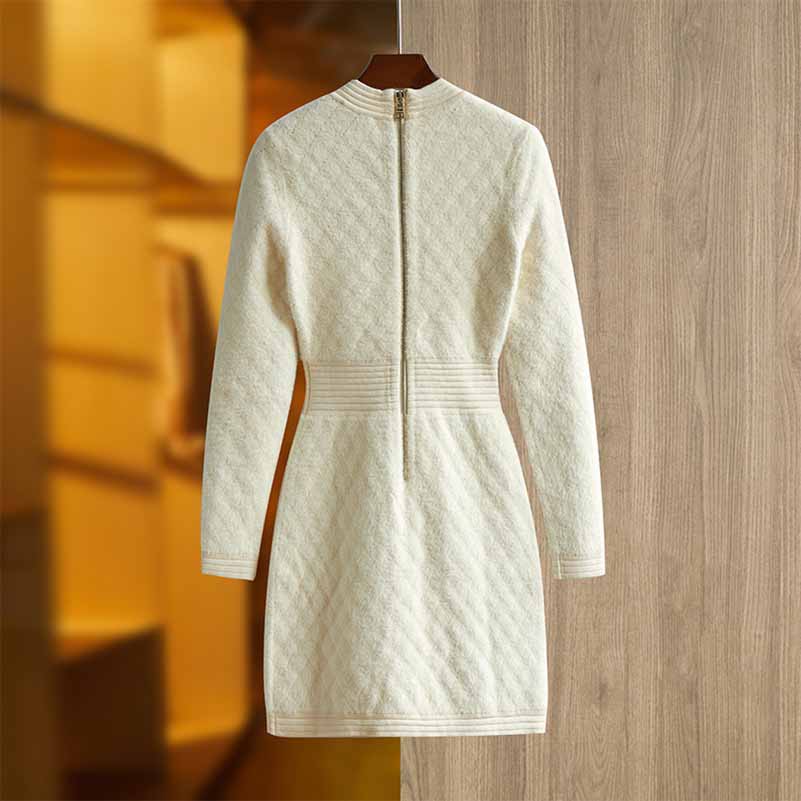 Women mini bodycon dress with sleeves round neck wrap knitted dress