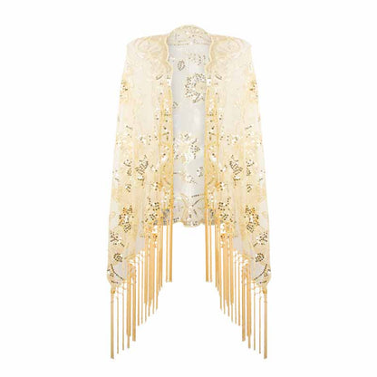 1920s Sequin Beaded Shawl Wraps Fringed Evening Cape Scarf for Wedding