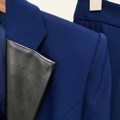 Women Dark Blue Pant Suits 2 Piece Fashion Suits with Belt Blazer Pant Formal Suits