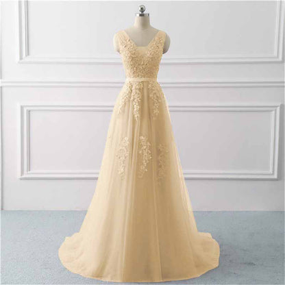 Women's Wedding Dress Bride Lace Applique Evening Dress V Neck Ball Gowns