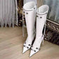 Knee High Pointed Toe Metal Embellished Boots