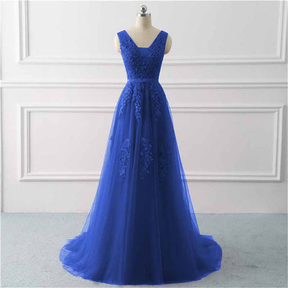 Women's Wedding Dress Bride Lace Applique Evening Dress V Neck Ball Gowns