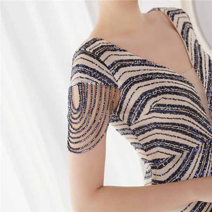 Women's V Neck Sequins Mermaid Gown Long Prom Evening Party Dress S-4XL