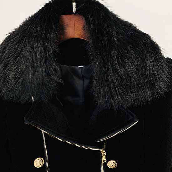 Biker jacket with removable fur collar outer coat double zipper motorcycle jacket