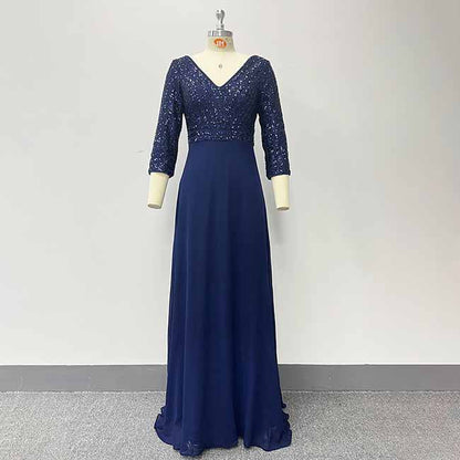 Elegant V-Neck Long Sleeve Sequin Stretch Evening Party Dress