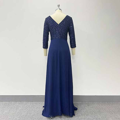 Elegant V-Neck Long Sleeve Sequin Stretch Evening Party Dress