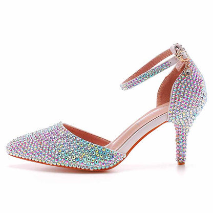 Women's High Heels Dress Rhinestones Closed Toe Pumps Shoes  1.97" 2.76"