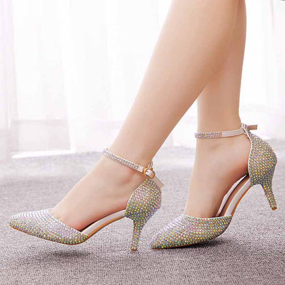 Women's High Heels Dress Rhinestones Closed Toe Pumps Shoes  1.97" 2.76"