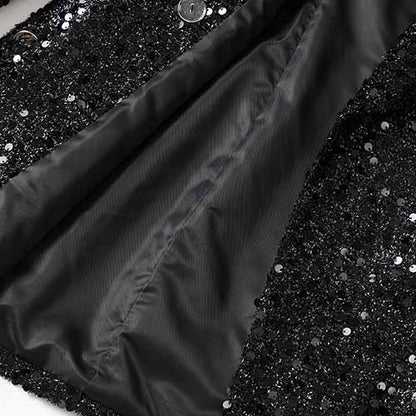 Women Bling Bling Sequined Black Long Blazer