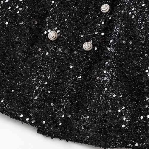 Women Bling Bling Sequined Black Long Blazer