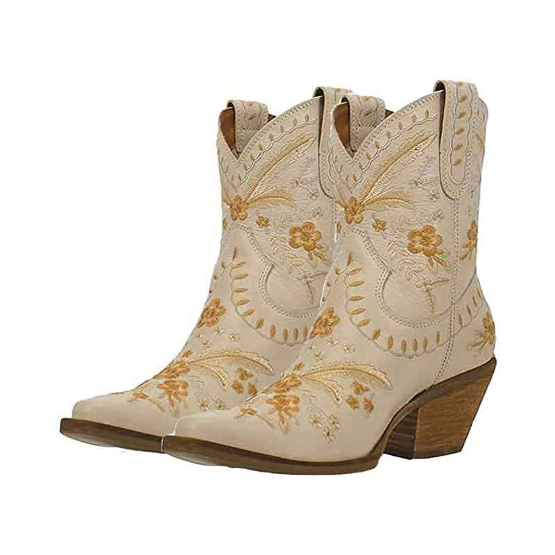 Embroidered Western Mid-calf Boots Walking Boots