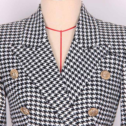 Womans houndstooth double-breasted button blazer