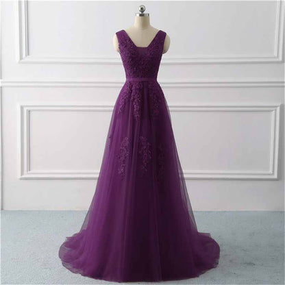 Women's Wedding Dress Bride Lace Applique Evening Dress V Neck Ball Gowns