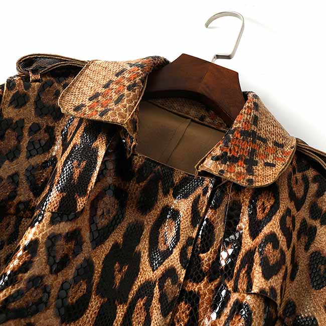 Women Animal Print Formal Coat In Brown Leopard Print Belted Trench Co ...