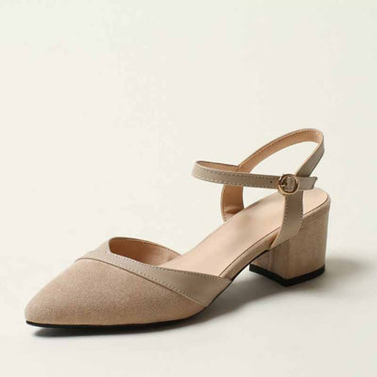 Pointed Toe Low Chunky Heels Pump Shoes