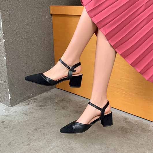 Pointed Toe Low Chunky Heels Pump Shoes
