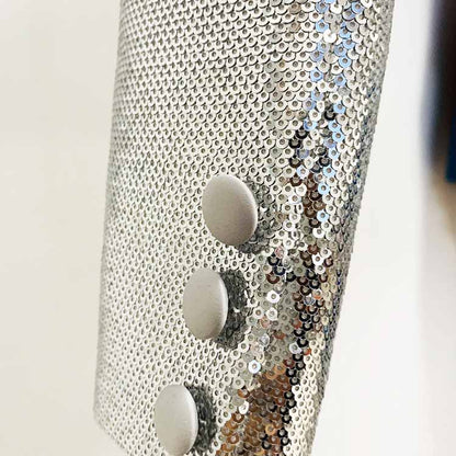 Women Sequin Silver V-Neck Long Sleeve Skirt Suit Clubwear Two Pieces BLING BLING Party Suits