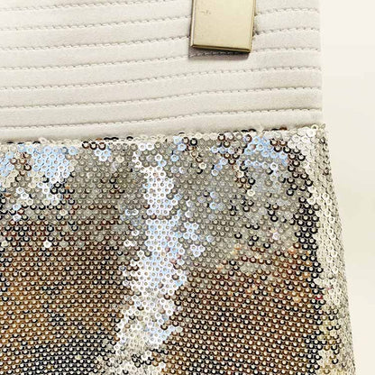 Women Sequin Silver V-Neck Long Sleeve Skirt Suit Clubwear Two Pieces BLING BLING Party Suits