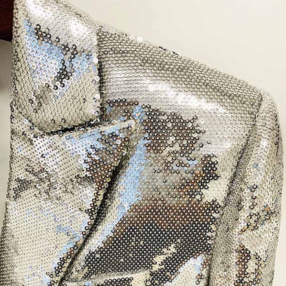 Women Sequin Silver V-Neck Long Sleeve Skirt Suit Clubwear Two Pieces BLING BLING Party Suits