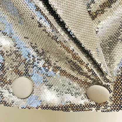 Women Sequin Silver V-Neck Long Sleeve Skirt Suit Clubwear Two Pieces BLING BLING Party Suits