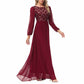 Women's Wine red Long Sleeve Bridesmaid Dress Evening Maxi Dress