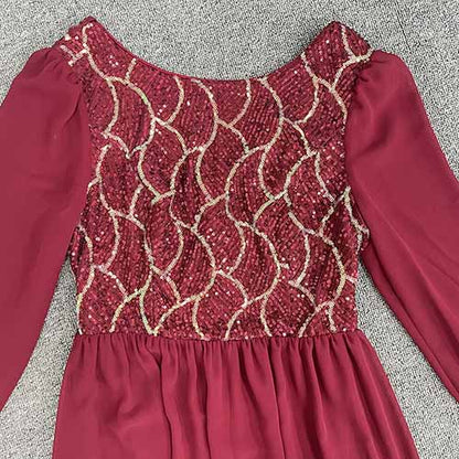 Women's Wine red Long Sleeve Bridesmaid Dress Evening Maxi Dress