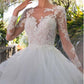 A-Line/Princess Tulle Lace V-neck Long Sleeve Sweep Brush Train Wedding Dresses