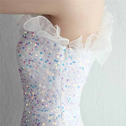 Women's One Shoulder Feather Sequin Mermaid Evening Gown Cocktail Long Formal Dress S-4XL